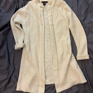 NIC+ZOE Cream Button-Front Knit Long Cardigan